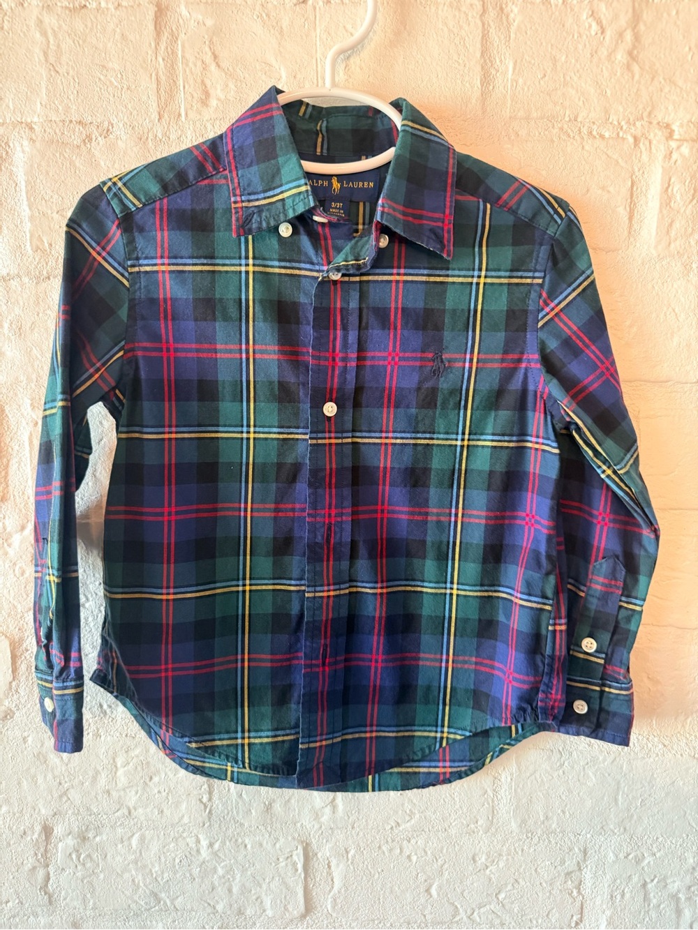 Ralph Lauren Green & Blue Plaid Button-Down Shirt with Yellow and Red Accents